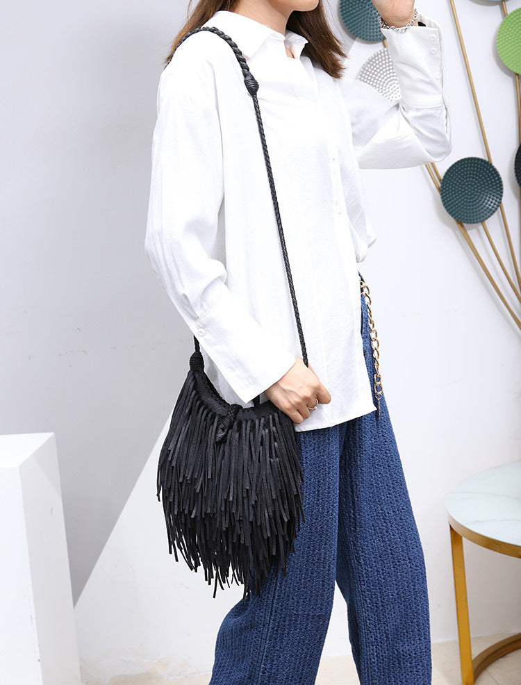 Vintage Tassel Women Shoulder Bag Tassel Women's Crossbody PU Leather Bags