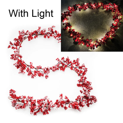 5.9ft/180cm Red Berry Garland Optional Lighting New Year