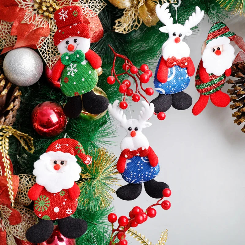 12PCS Christmas Fabric Doll Pendant DIY Xmas Gift Santa Deer Snowman Pendant