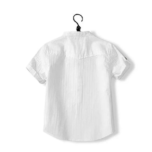 Fashion 2021 Summer Boys Shirts Stand Collar Children Cotton White Shirts