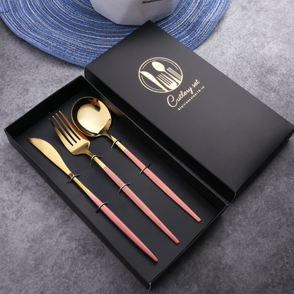 Luxury 18/10  Matte Black Gold Plated Stainless Steel Flatware Cutlery Set