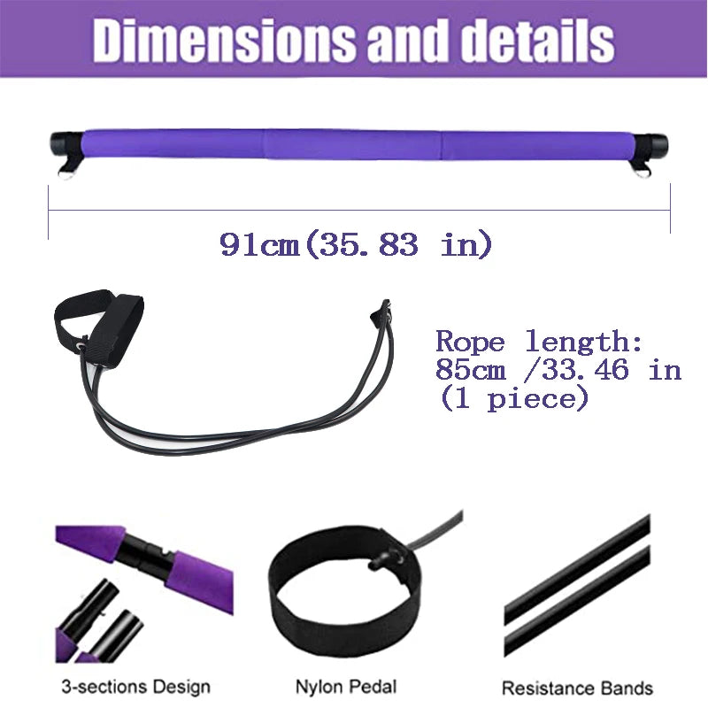 Portable Home Crossfit Yoga Bar Fitness Stick Resistance Bands Rod Pull Rope