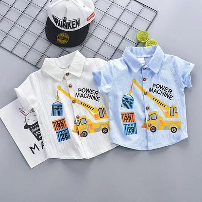 DIIMUU 1-5y Children Boys Summer Short Sleeve Shirt Kids Cotton Tops Clothes