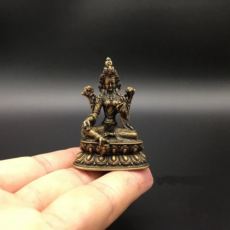 Collection Chinese Copper Carved Green Tara Bodhisattva Buddha