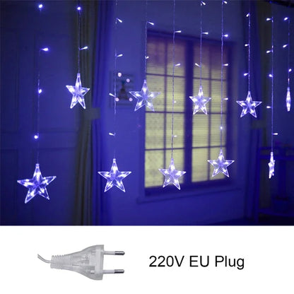 LED Star Lamp Curtain Garland Fairy String Lights Christmas Decoration Outdoor