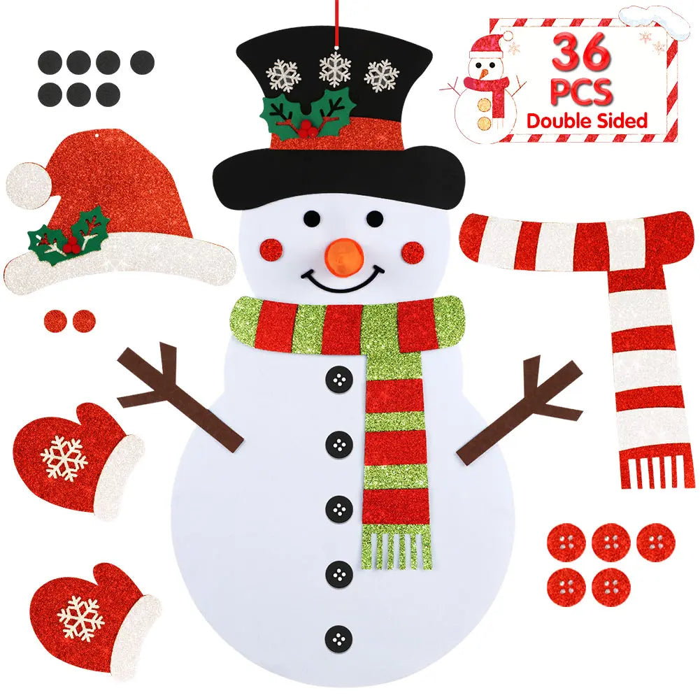 OurWarm DIY Felt Christmas Tree Snowman With Ornaments Fake Christmas Tree