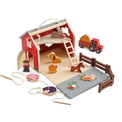 Wooden Simulated Farm Setting Scene Toys  Baby Thread Toy