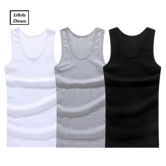 3pcs/Lot Cotton Mens  Underwear Sleeveless Tank Top Solid Muscle Vest