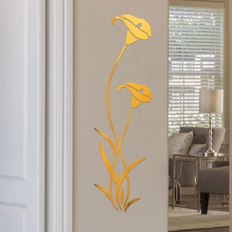 DIY Flower Shape Mirror Wall Sticker Acrylic Lily Mirror Stickers Modern Home