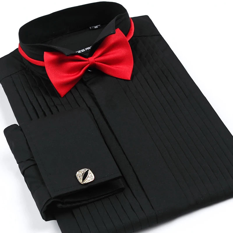 Men's French Cuff Tuxedo Shirt Solid Color Collar Shirt Men Long Sleeve shirt