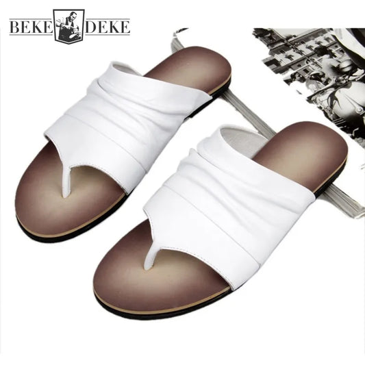 Fashion Summer Mens New Flip Flop Sandals Cow Genuine Leather Slip on