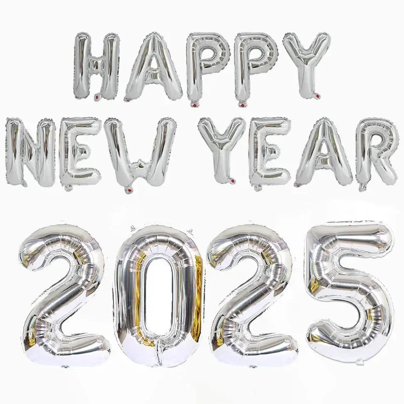 2025 Happy New Year Balloons Banner Rose Gold Number Letter Aluminum Foil