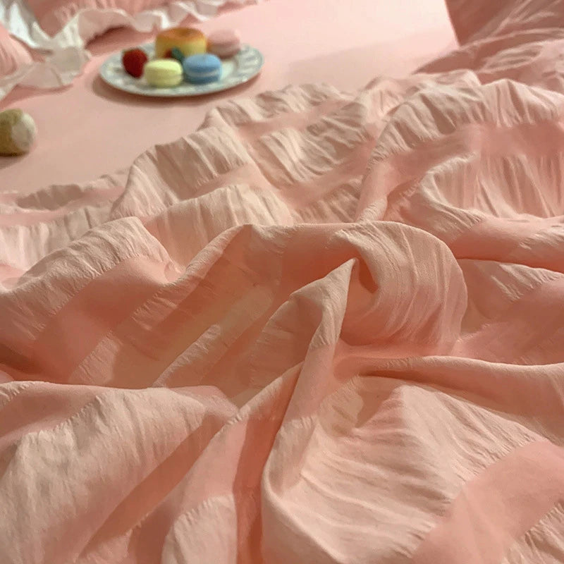 Princess Style Seersucker Ruffles Kawaii Bedding Set