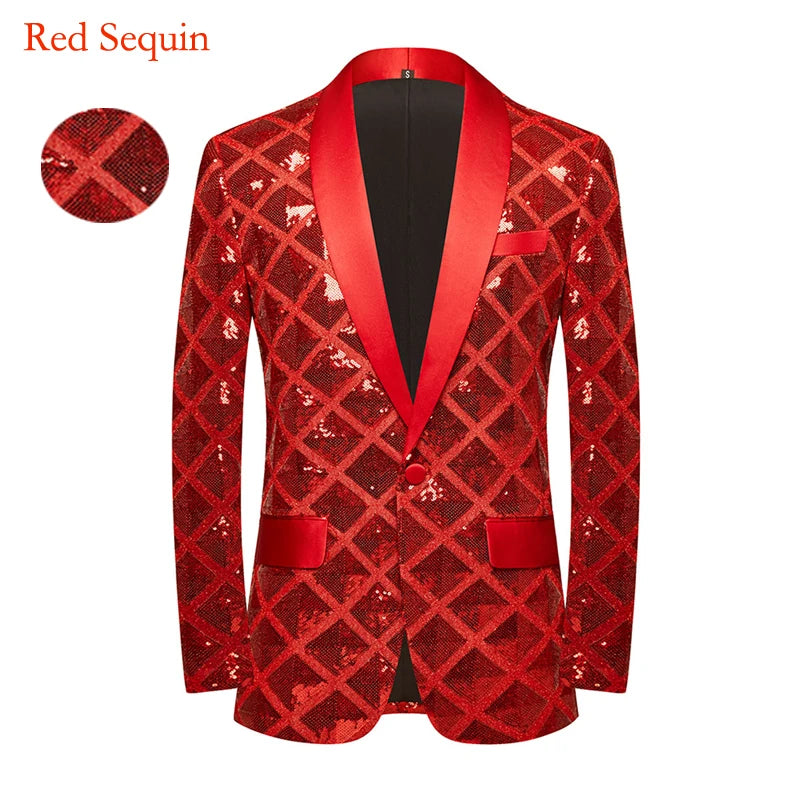 Luxury Laser Sequin Tuxedo Blazer Jacket Men One Button