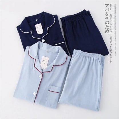 Casual Couple Solid 100% Cotton Pajamas Sets Men Autumn Long-Sleeve Sleepwear