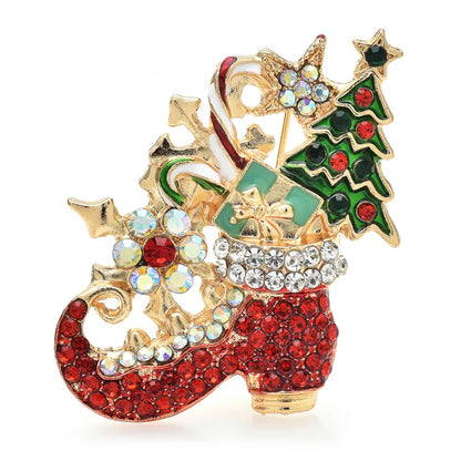 Wuli&baby Taking Gifts Boots Brooches for Women Unisex Rhinestone Enamel Tree