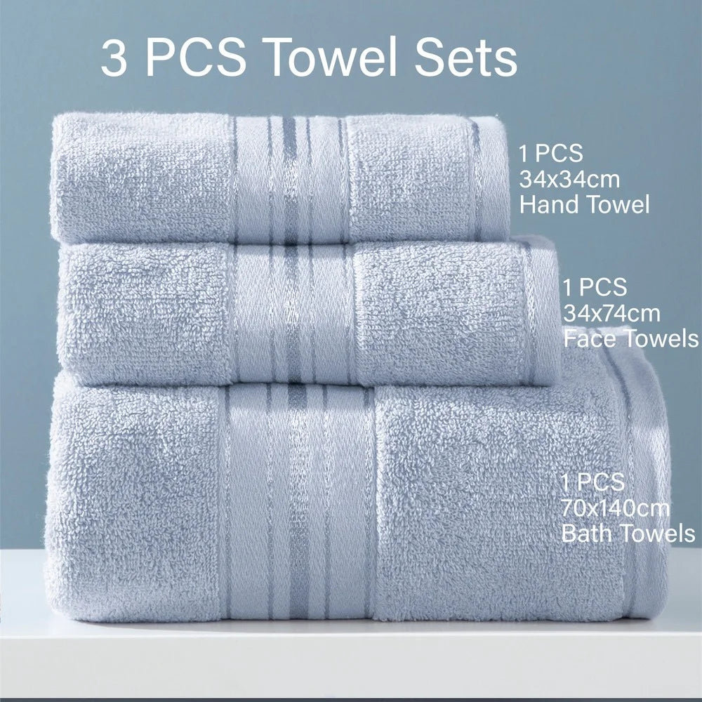 100% Cotton Bath Towel Sets Absorbent Adult Bath Towels Solid Color Soft