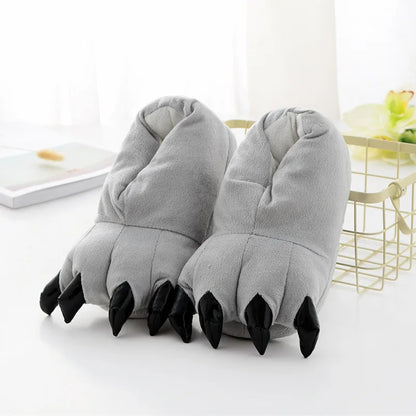 Winter Soft Warm Monster Dinosaur Paw Funny Slippers for Men Women Kids