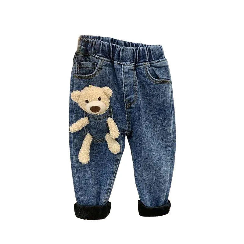 2-6 Years Winter Girls Boys Cute Cartoon Bear Jeans Pant Baby Kids Children