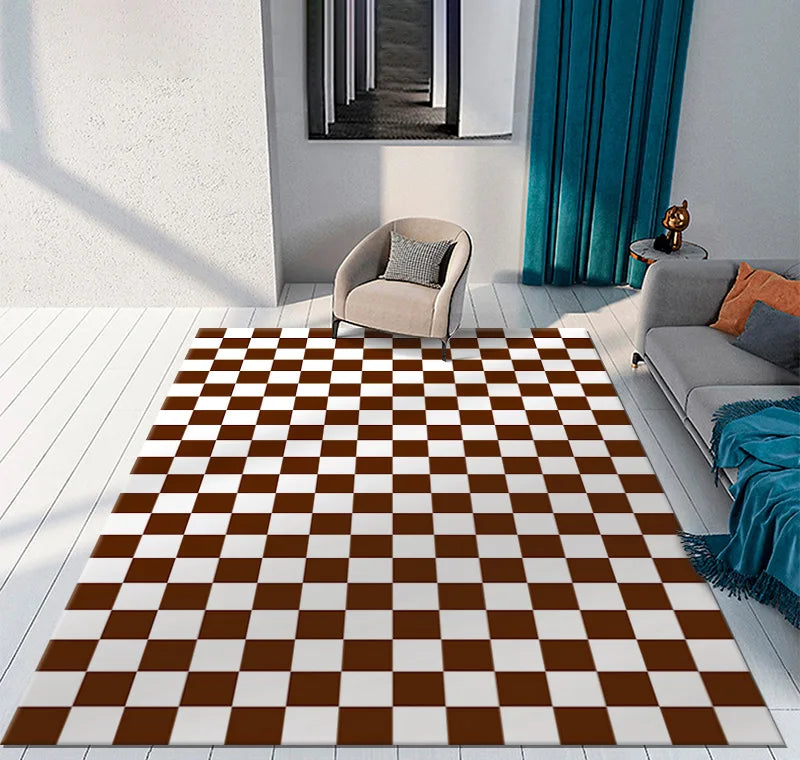 Color Checkerboard Plaid Carpet Moroccan Living Room Bedroom Rug Anti-Skid