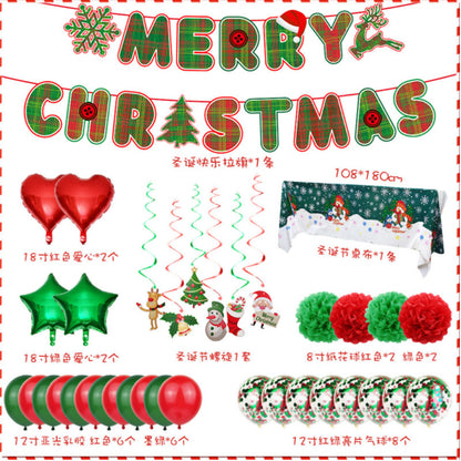 Merry Christmas Banner Tablecloth Balloons Set for New Year Christmas