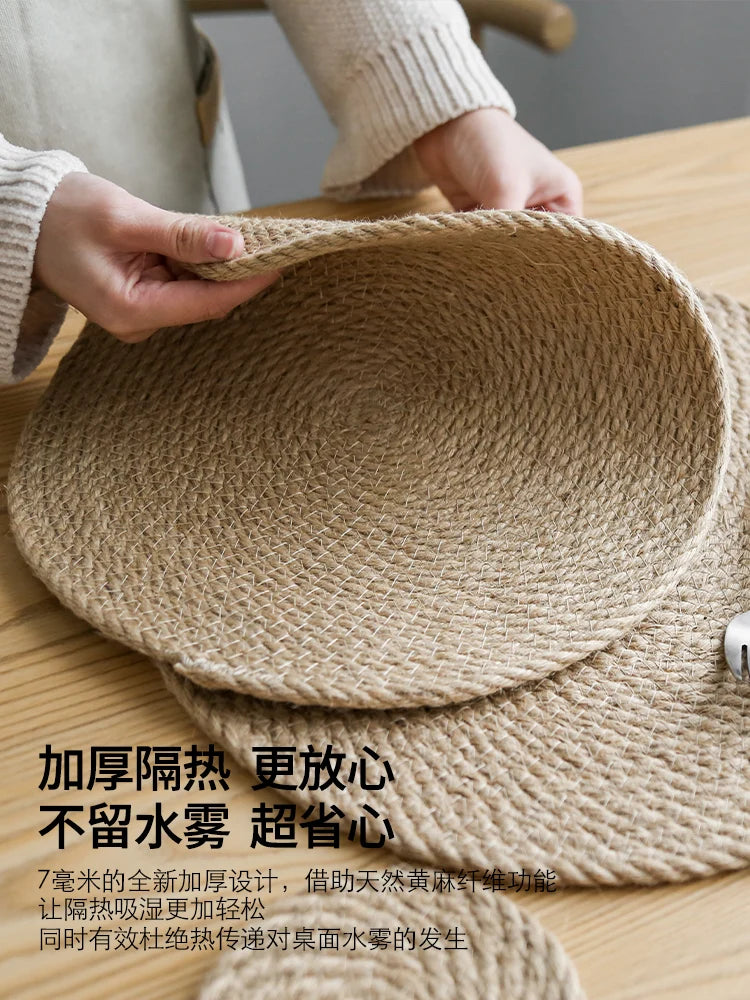 Japanese Style Linen Woven Heat Insulation Pad Household Anti-Scalding