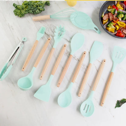 Food Grade Silicone Kitchenware Household Wooden Beech Handle Cooking