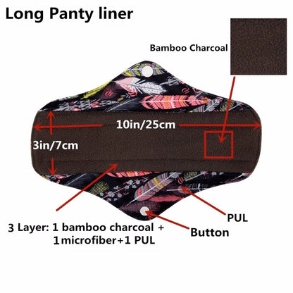 1 LONG Panty Liner Reusable Washable CHARCOAL Cloth Pad Menstrual Maternity Pad