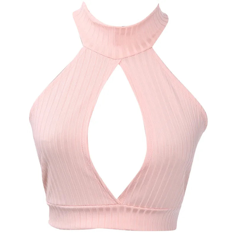 Women Summer Knit Crop Tops Camis Sexy Hollow Out Halter Tank Tops Vest Top