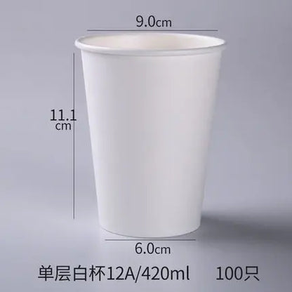 100pcs/Pack White Paper Cups With Lid Disposable Coffee Cup