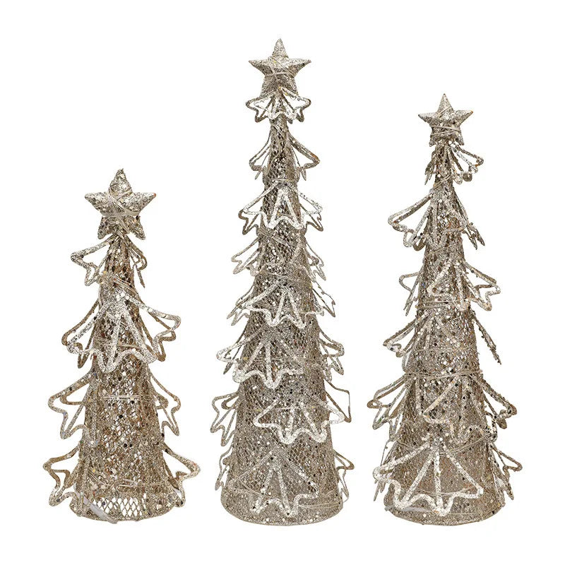 LED Lighted Christmas Tree Table Ornaments Small Metal Christmas Tree Xmas