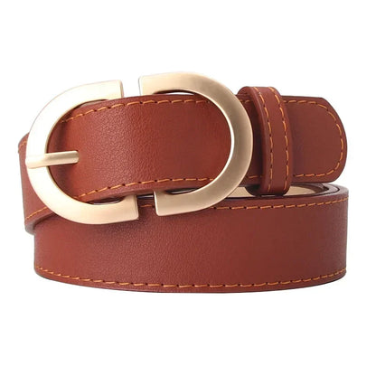 Thin Female Circle Buckles Belt Deduction Side Gold Buckle Jeans Belts Women