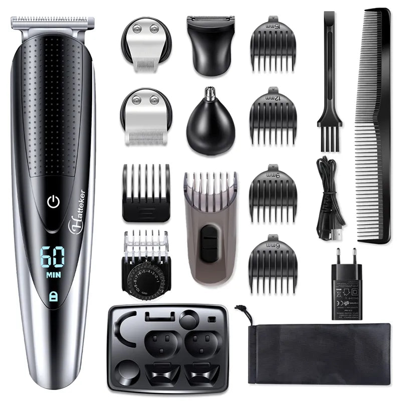 HATTEKER Professional Hair Clipper for Men Rechargeable Electric Razor 5 in 1