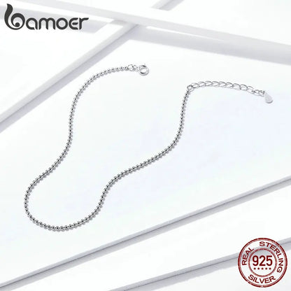 BAMOER Hot Sale Simple Essential Bead Link Anklets for Foot Jewelry Silver