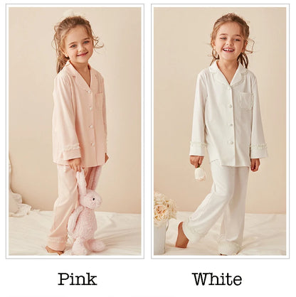 Children Girls Lolita Turndown Collar Pajama Sets.Long Sleeve Tops+Pant Toddler