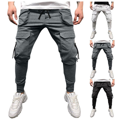 Wholesale Mens Cargo Pants Solid Mid-Waist Drawstring Sweatpants Men's Casual