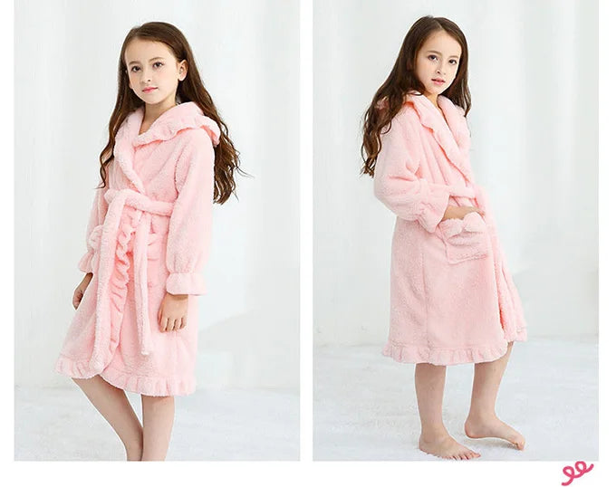 Toddler Baby Boys Girls Flannel Stringy Selvedge Bathrobe Children Sleepwear