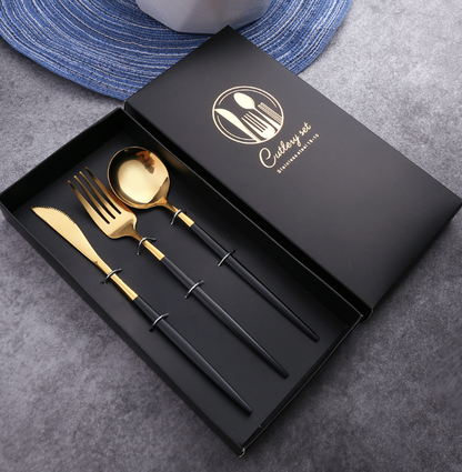 Luxury 18/10  Matte Black Gold Plated Stainless Steel Flatware Cutlery Set