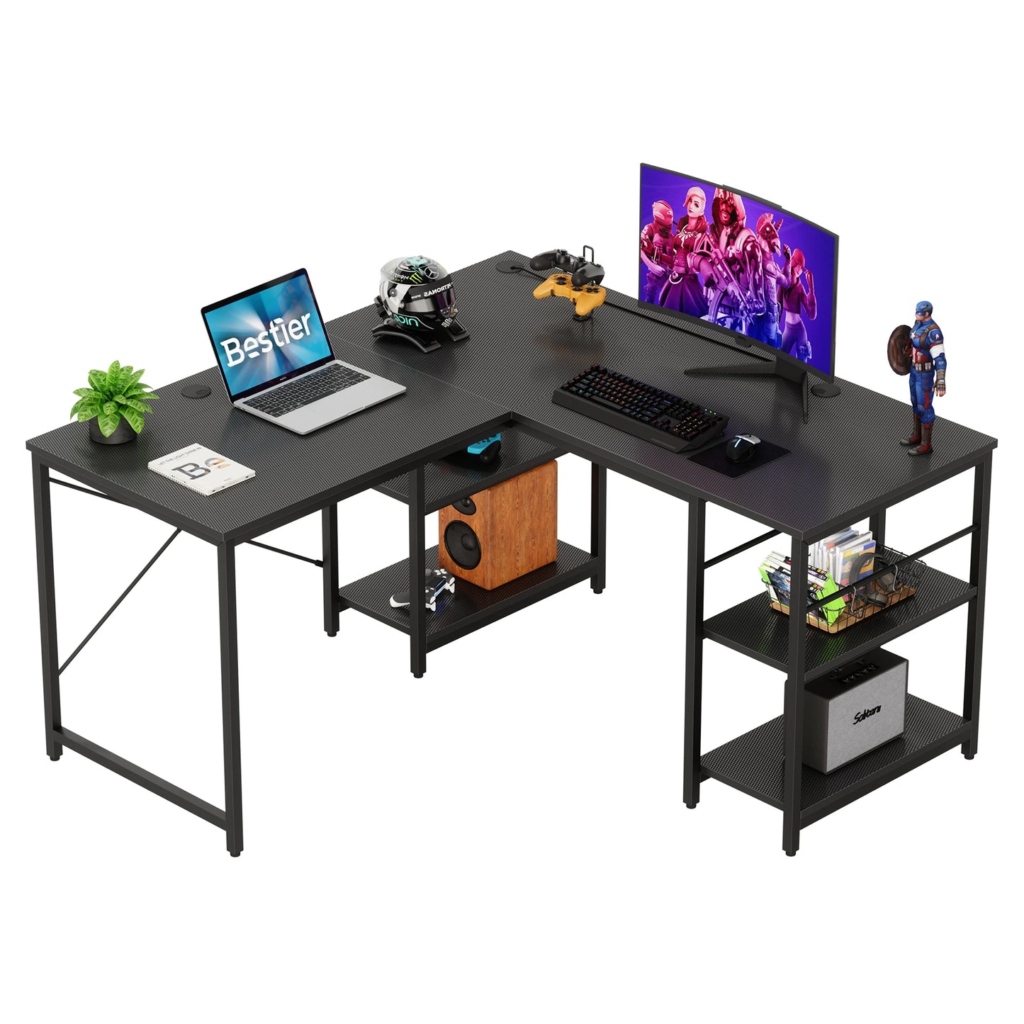 BESTIER Boss Office Desk L Shaped Extendable Desk Office Luxury Executive