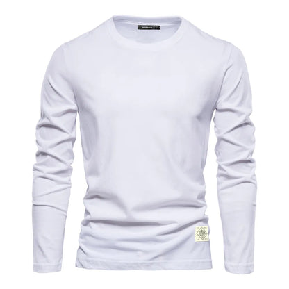 100% Cotton Long Sleeve T Shirt for Men Solid Spring Casual Mens T-Shirts