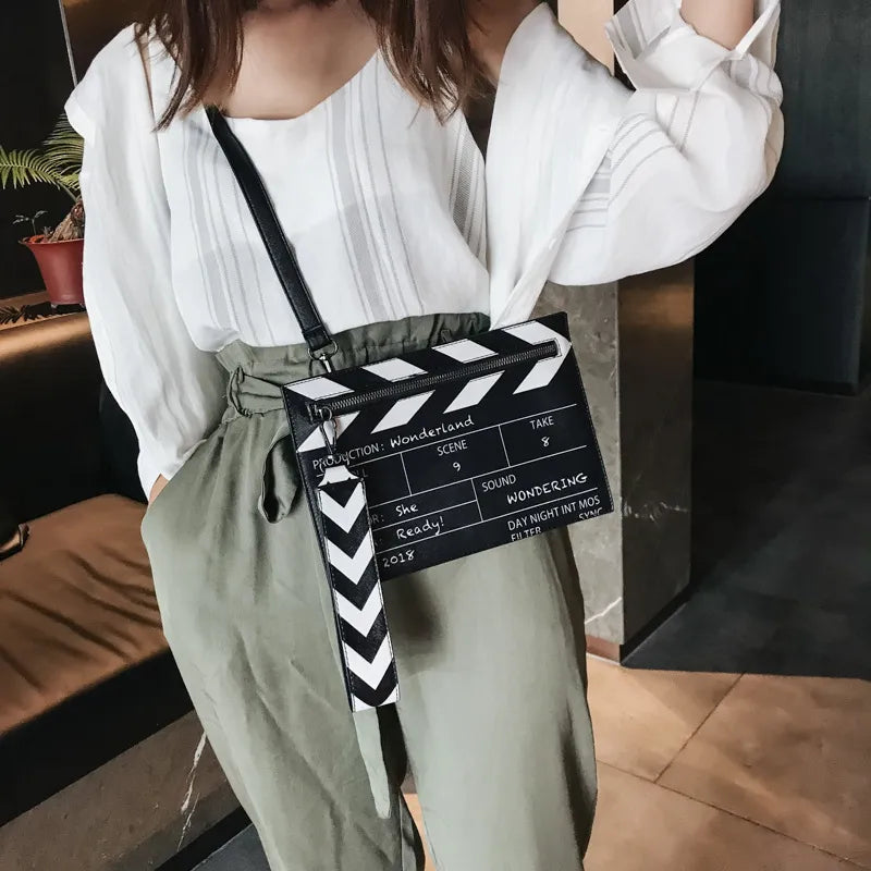 Funny Movie Prop Design Women Shouler Bags Design Letters Clutch Bag Cute Pu Leather Crossbody Messenger Bag Lady Small Purses