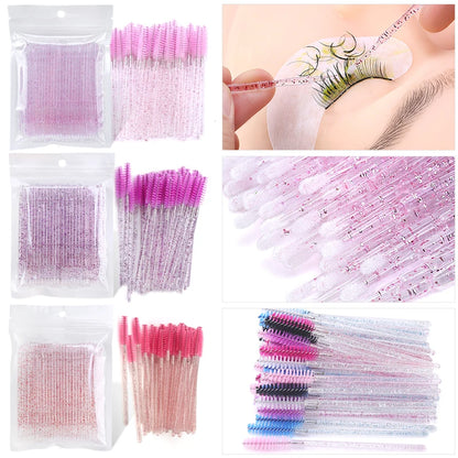 Eyelash Brushes 100pcs Eyebrow Tools Crystal Microbrush for Eyelashes Mascara