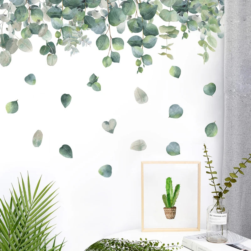 Green Wall Sticker Eucalyptus Leaves Stickers for Living Room Bedroom Bathroom