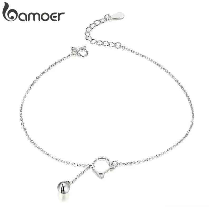 BAMOER Hot Sale Simple Essential Bead Link Anklets for Foot Jewelry Silver