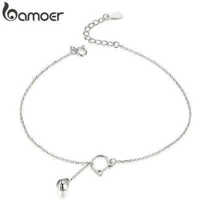 BAMOER Hot Sale Simple Essential Bead Link Anklets for Foot Jewelry Silver