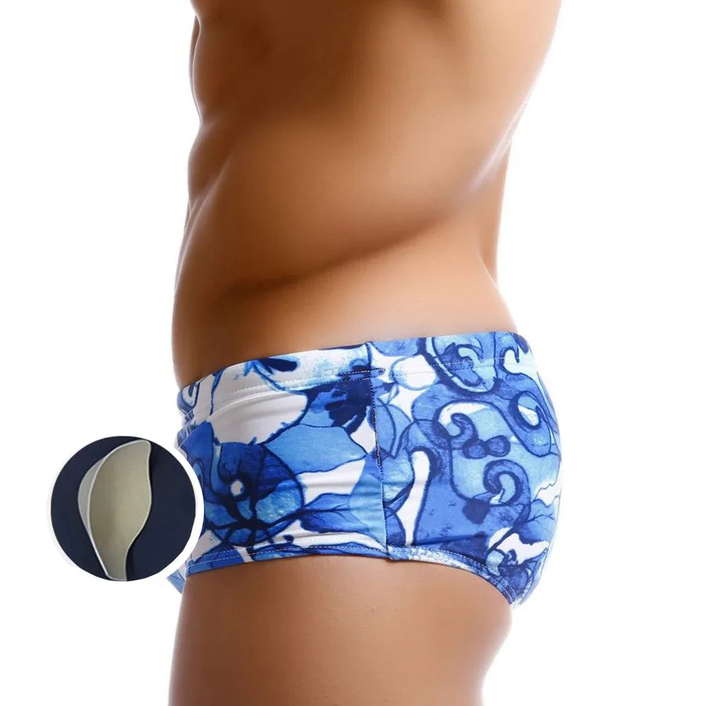 Push Up Pad Men's Swim Briefs 3D Print Bikini Swimwear Blue Fish Men Swim Trunks