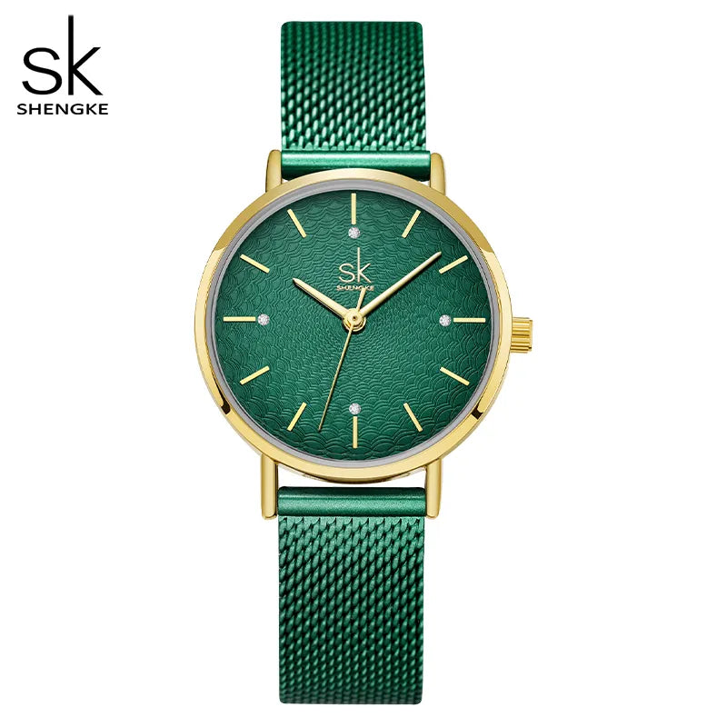 SK Super Slim Sliver Mesh Stainless Steel Watches Women Top