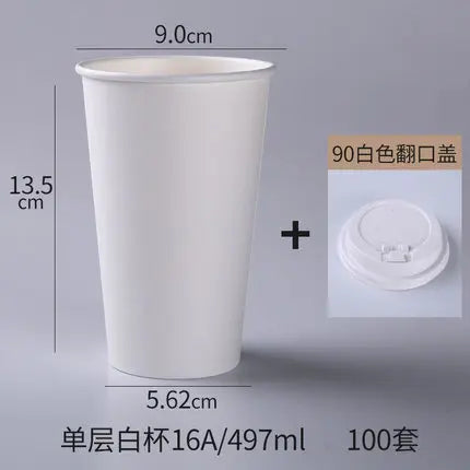 100pcs/Pack White Paper Cups With Lid Disposable Coffee Cup