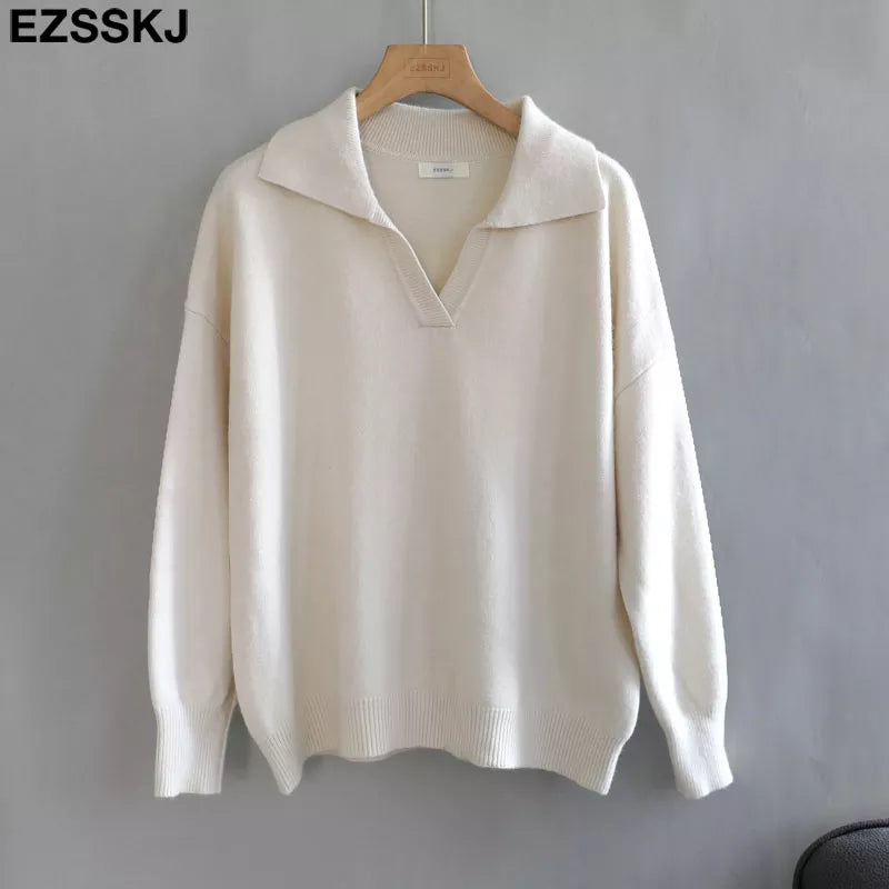 Autumn Winter Casual Chic V-Neck Oversize Thick Sweater Pullovers