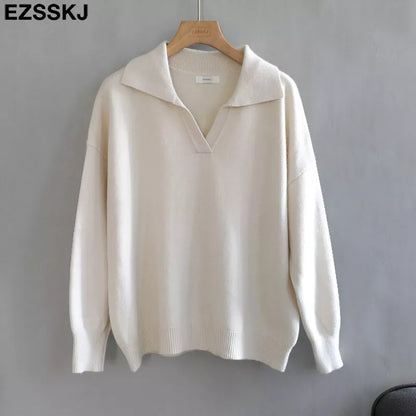 Autumn Winter Casual Chic V-Neck Oversize Thick Sweater Pullovers